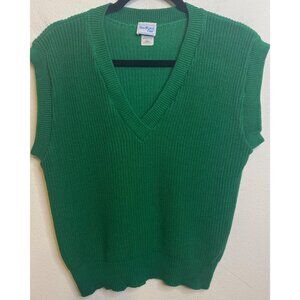 Vintage Bedford Fair Vest Green Sweater Preppy Size Large Tennis Golf Vneck L